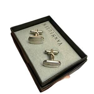Van Heusen Silver-Tone Striped Cuff Link‎ Classic Dress Accessories New in Box